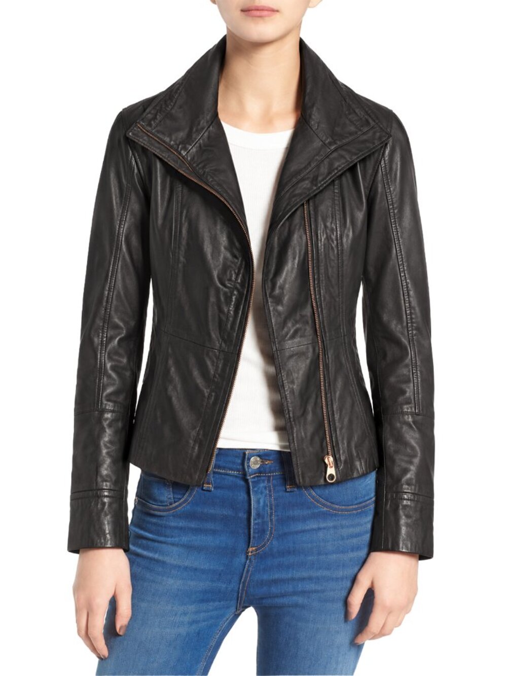 Ted Baker Lizia Asymmetric Leather Jacket with Floral Interior – Size 0